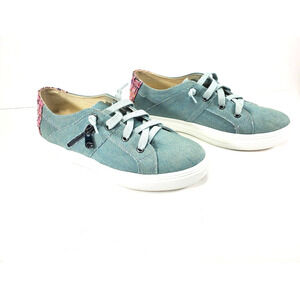 Jolimall Woman's jean shoes with pink print patches size 8 with fuzzy insoles